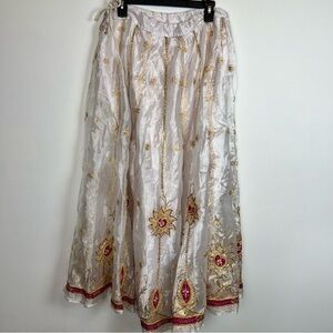 Saree Shawl with Skirt Set- Sheer pearl with sun embroidery and beading